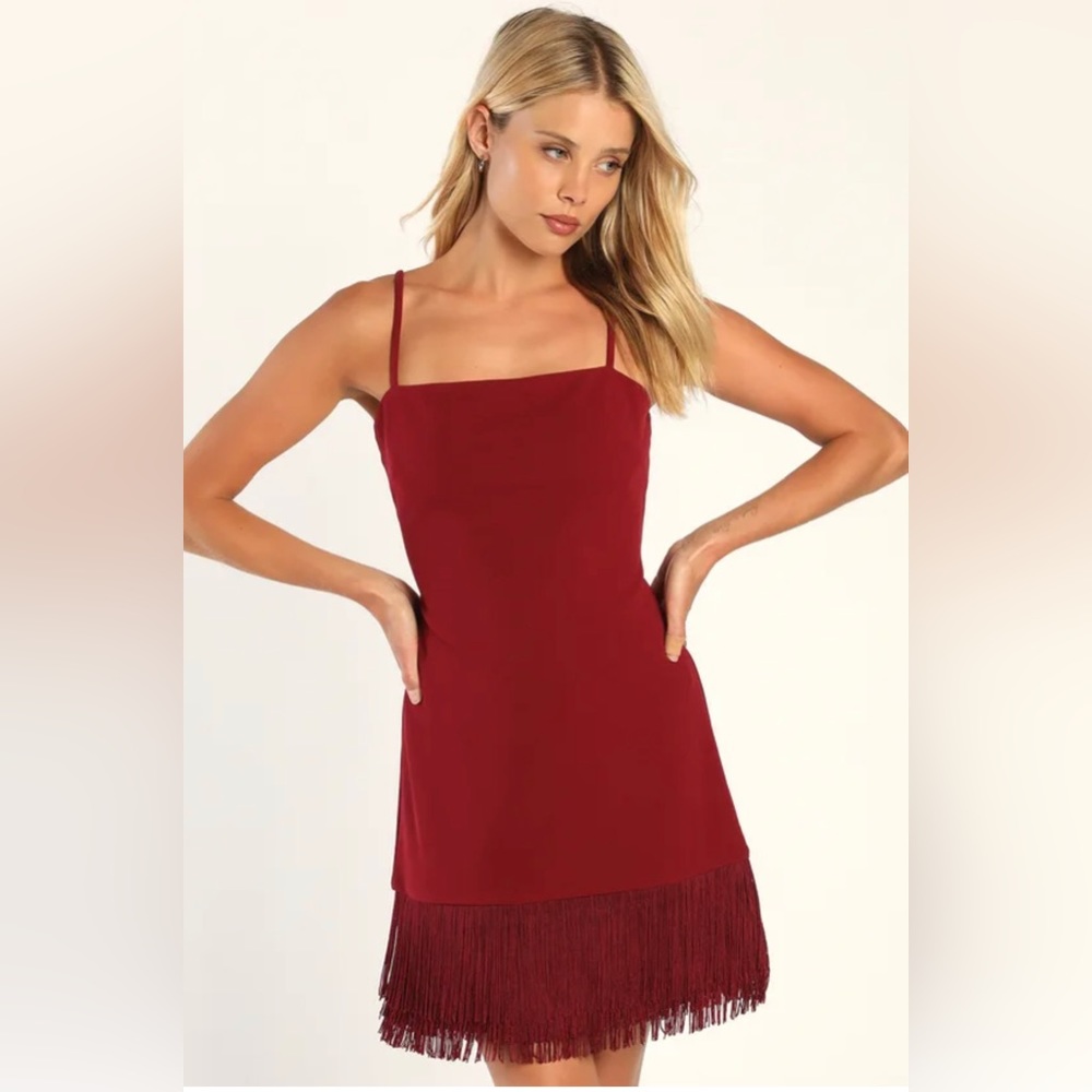 Lulus Party All Night Long Burgundy Fringe Bodycon Mini Dress